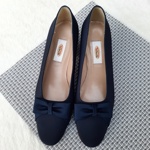 Vintage 90's Talbots Satin Slipper Bow Pumps Chunky Heels Deadstock NEW - Picture 3 of 10